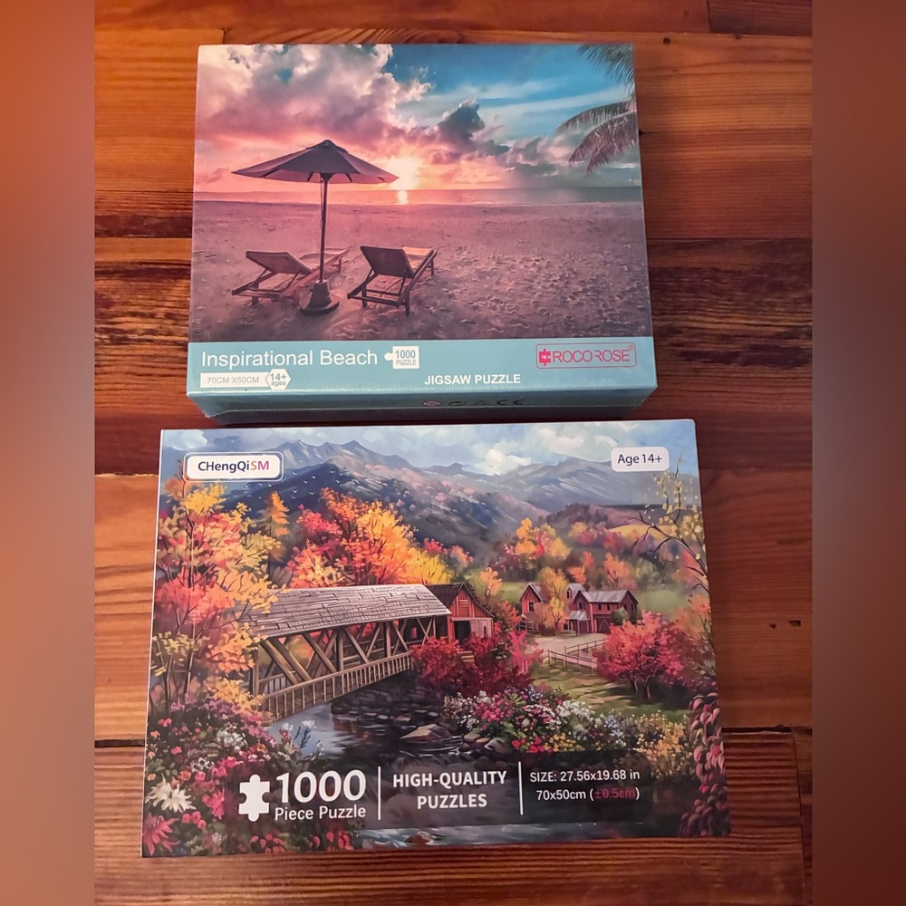 Inspirational Beach and Autumn Bridge Jigsaw Puzzles (Set of 2)
